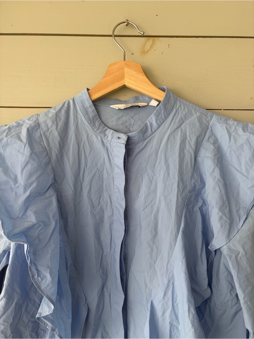 & Other Stories Light Blue Ruffle Cotton Blouse | Size US 12 - Picture 2 of 5